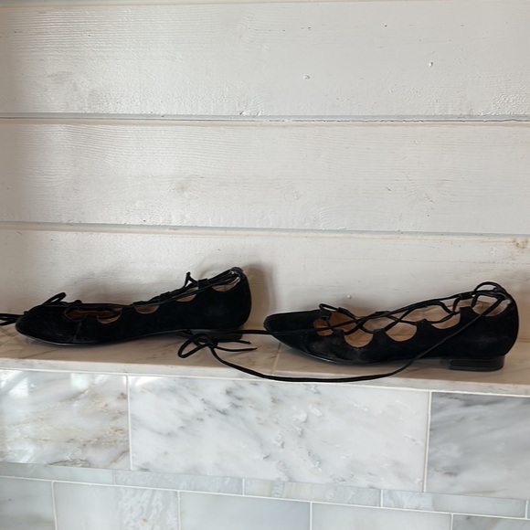 Anthropologie Billy Ella Black Faux Suede Lce-Up Pointy Toe Flats Size 7.5 - Picture 6 of 16